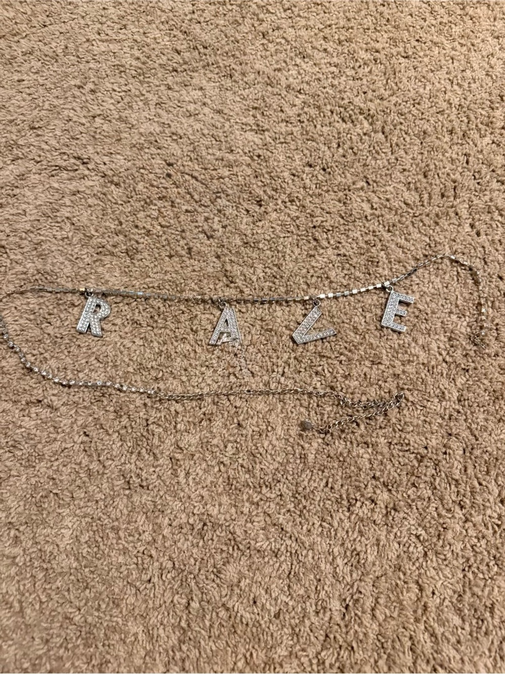 R A V E Letter Charm Necklace - Silver Tone